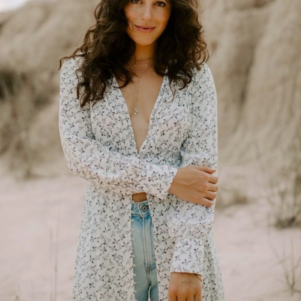 FREE PEOPLE Walk Me Home White Bird Print Maxi Duster Dress - Size 4